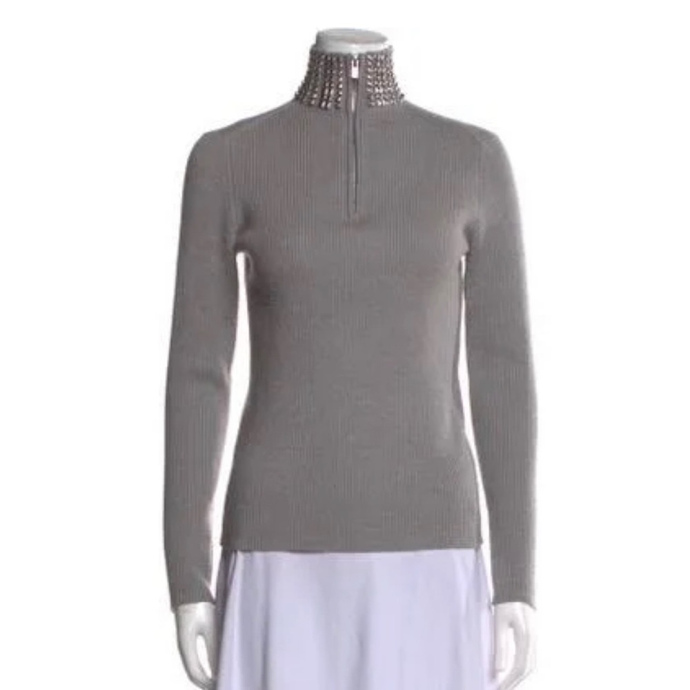 Maje grey sweater with rhinestones on the neck